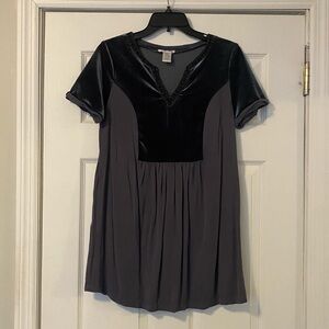 ESLEY Grey Velvet Embroidery Detail Blouse